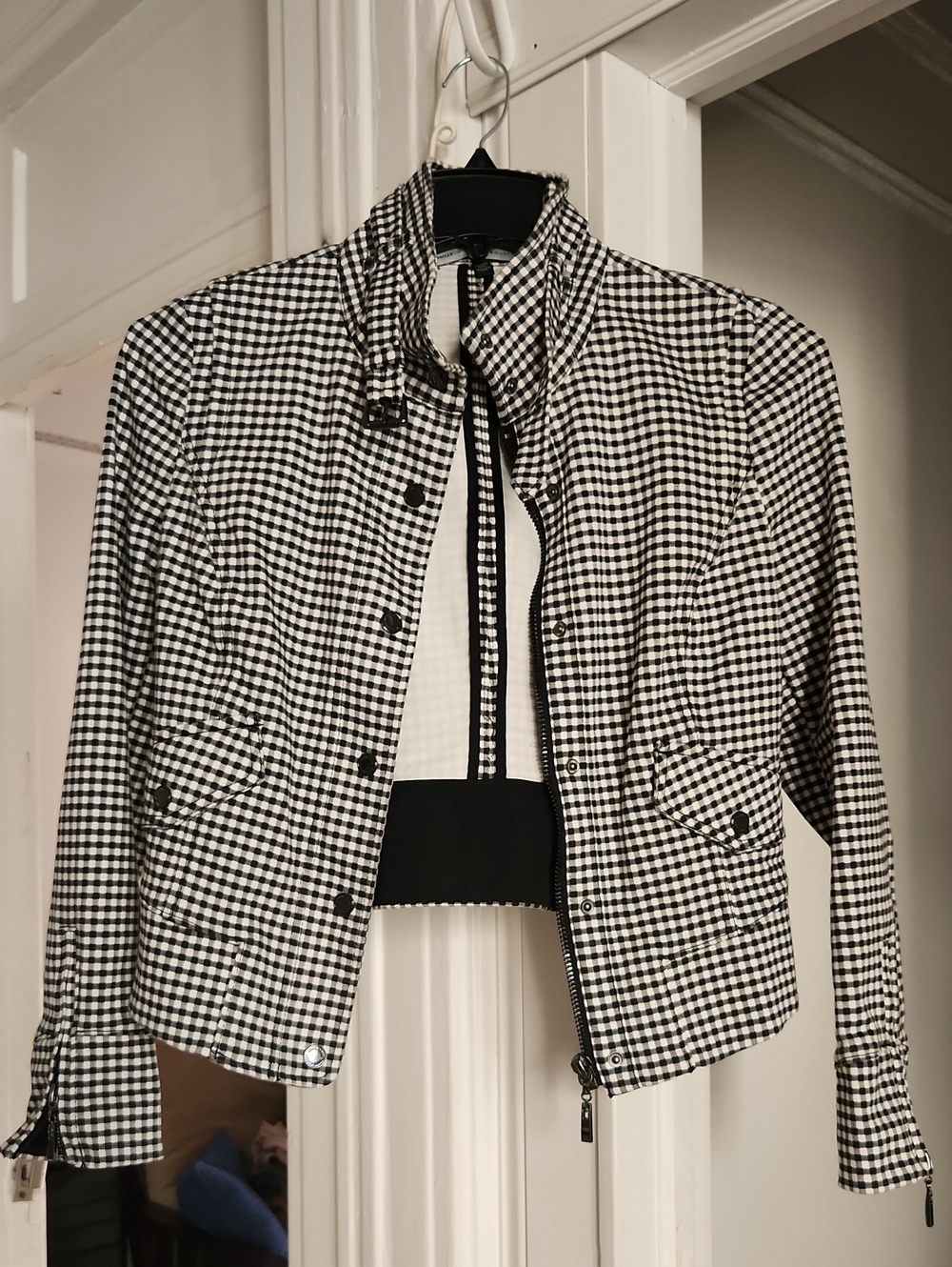White House Black Market Black & White Gingham Jean Jacket